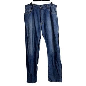 Lacoste Blue Cotton Linen Blend Straight Leg Button Fly Jeans Size 48 F4884